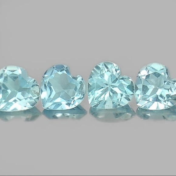 Natural Blue Topaz 3.45 Ct 4 Pcs Heart Shape 6 x 6 x 4.2 Mm Gemstone From Brazil - Picture 2 of 3
